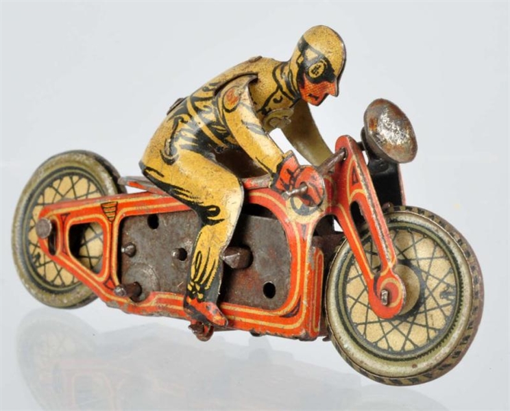 TIN LITHO MOTORCYCLE WITH RIDER WIND-UP PENNY TOY 