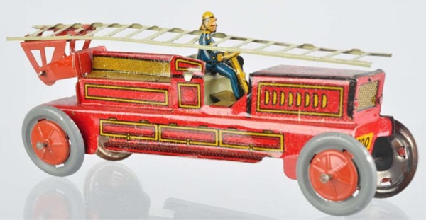 TIN LITHO FIRE LADDER TRUCK NICKEL TOY.           