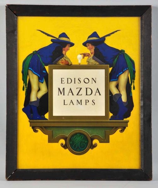 TIN EDISON MAZDA LAMPS 2-SIDED SIGN.              