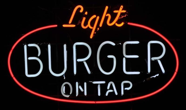 BURGER LIGHT OVAL ON TAP NEON SIGN.               