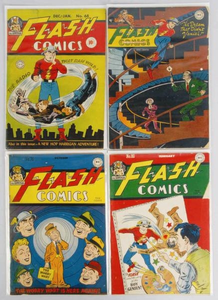 LOT OF 4: 1940S FLASH COMICS COMIC BOOKS.         