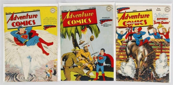 LOT OF 3: 1940S ADVENTURE COMICS COMIC BOOKS.     