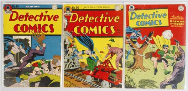 LOT OF 3: 1940S DETECTIVE COMICS COMIC BOOKS.     