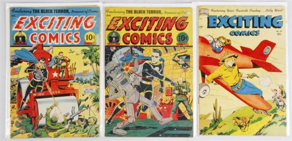 LOT OF 3: 1940S EXCITING COMICS COMIC BOOKS.      