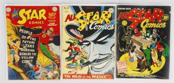 LOT OF 3: 1940S ALL STAR COMICS COMIC BOOKS.      