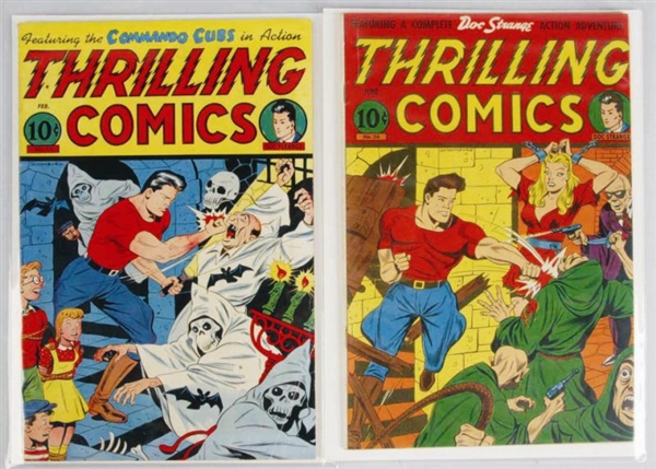 LOT OF 2: 1940S THRILLING COMICS COMIC BOOKS.     