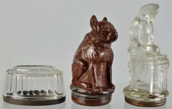 LOT OF 3: GLASS CANDY CONTAINERS.                 
