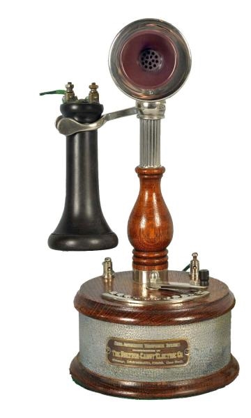 HOLTZER CABOT WOODEN POT BELLY TELEPHONE.         