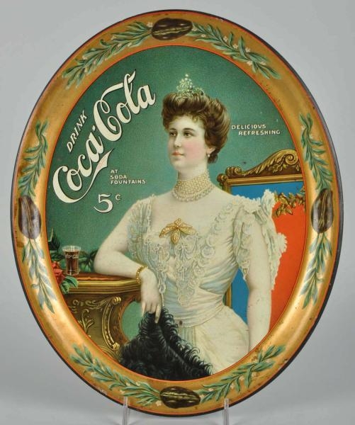 1905 COCA-COLA SERVING TRAY WITH GLASS.           