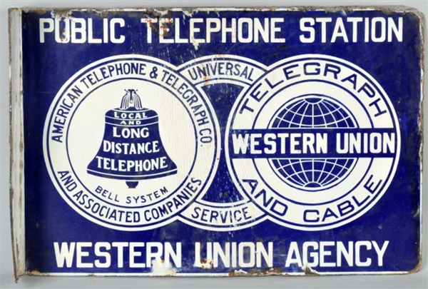 PORCELAIN PUBLIC TELEPHONE WESTERN UNION SIGN.    