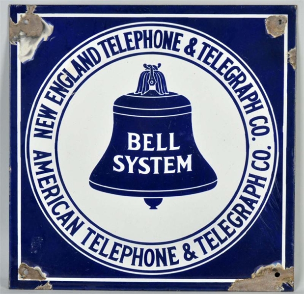 PORCELAIN NEW ENGLAND BELL SYSTEM SIGN.           