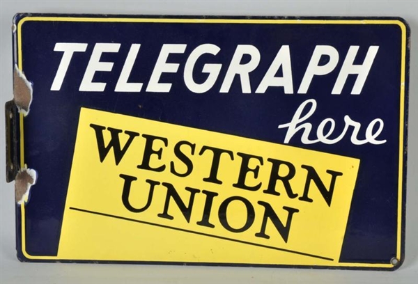 PORCELAIN WESTERN UNION TELEGRAPH 2-SIDED SIGN.   