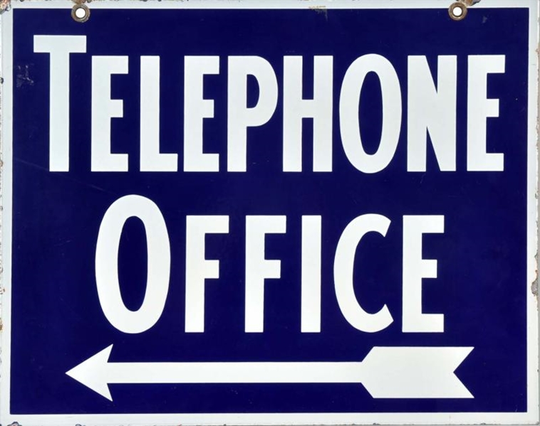 PORCELAIN TELEPHONE OFFICE 2-SIDED SIGN.          