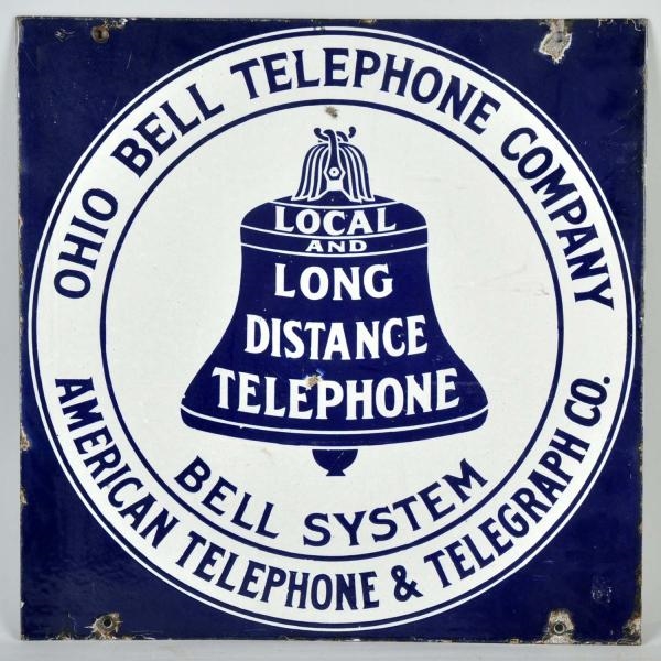 PORCELAIN BELL SYSTEMS TELEPHONE 2-SIDED SIGN.    