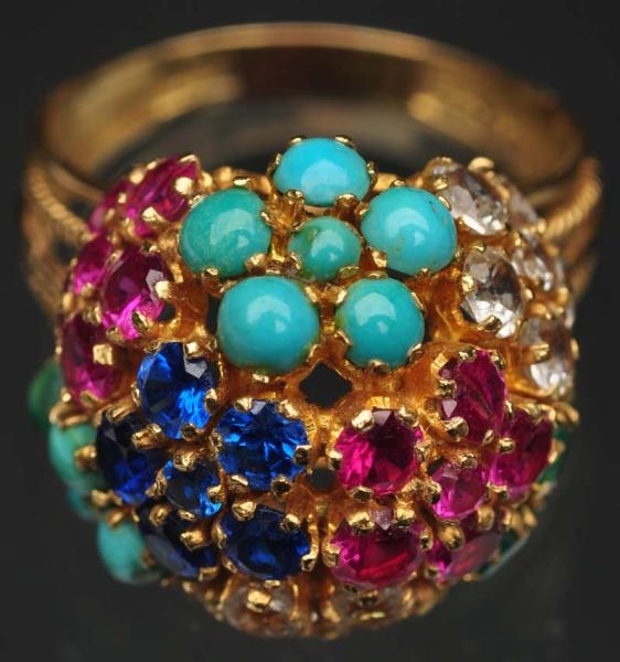 14K Y. GOLD DOME RING WITH MULTIPLE STONES.       