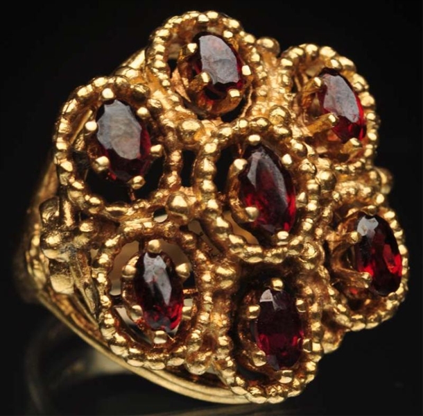 14K Y. GOLD RING WITH RUBIES.                     