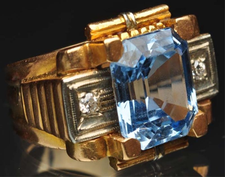14K Y. GOLD BLUE TOPAZ & DIAMOND RING.            