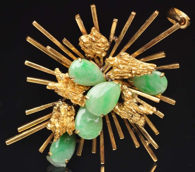 14K Y. GOLD PIN WITH JADE.                        