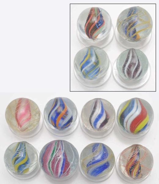 LOT OF 12: JELLY CORE TYPE SWIRL MARBLES.         