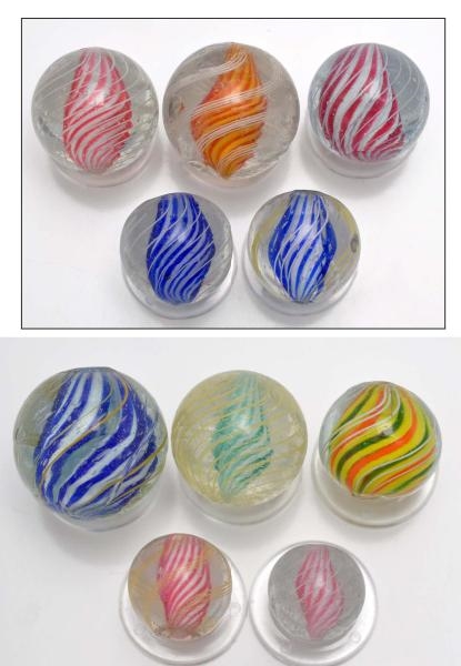 LOT OF 10: PRECISION SOLID CORE SWIRL MARBLES.    
