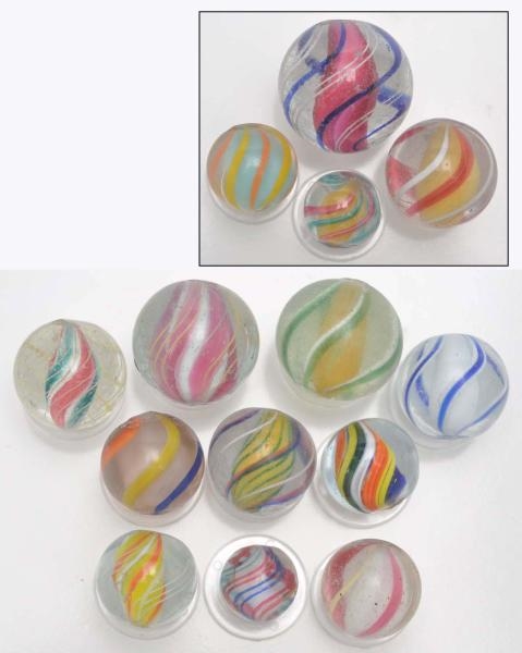 LOT OF 14: SOLID CORE SWIRL MARBLES.              