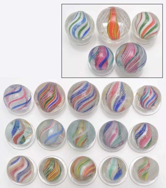 LOT OF 20: SOLID CORE SWIRL MARBLES.              