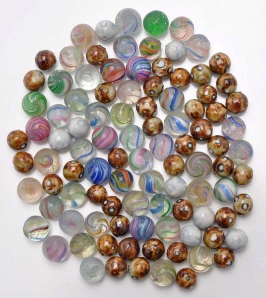 LOT OF APPROXIMATELY 100 PEWEE MARBLES.           