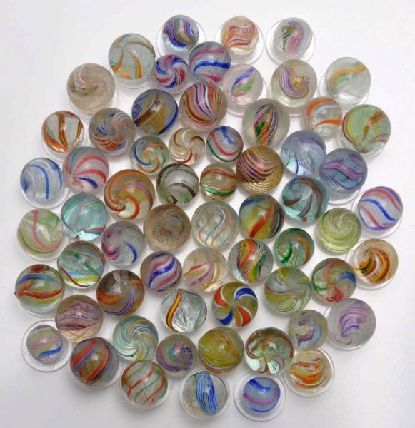 LOT OF 60: SWIRL MARBLES.                         