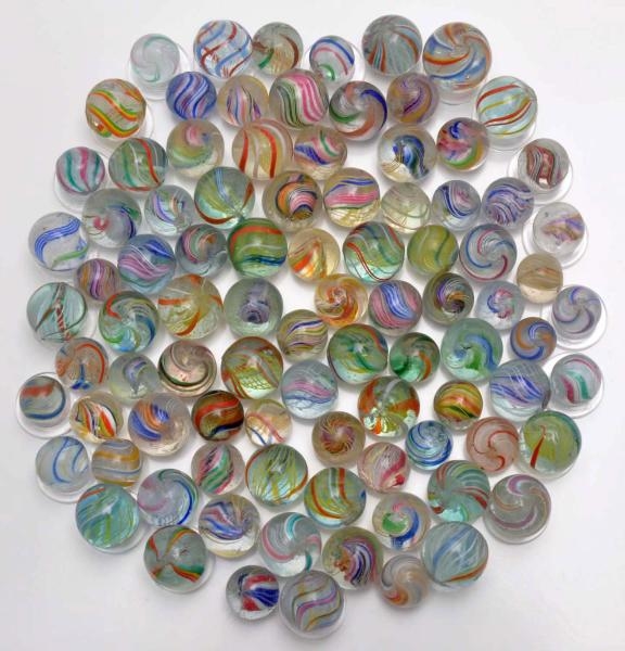 LOT OF 90: SWIRL MARBLES.                         