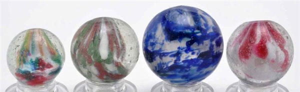 LOT OF 4: SINGLE PONTIL END OF DAY MARBLES.       