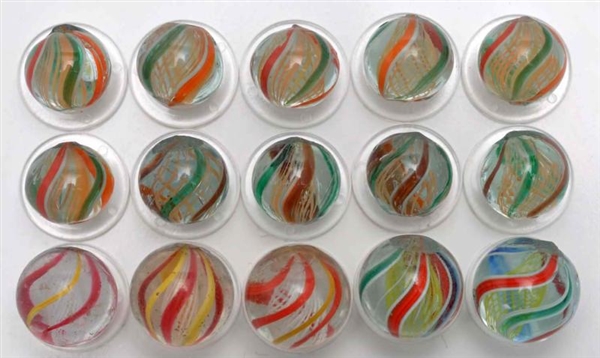 LOT OF 15: SAME CANE SWIRL MARBLES.               