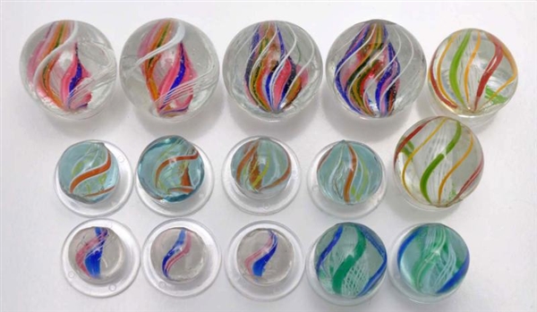 LOT OF 15: SAME CANE SWIRL MARBLES.               