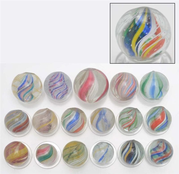 LOT OF 18: SWIRL MARBLES.                         