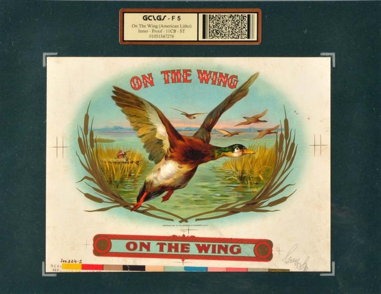 ON THE WING CIGAR BOX LABEL.                      