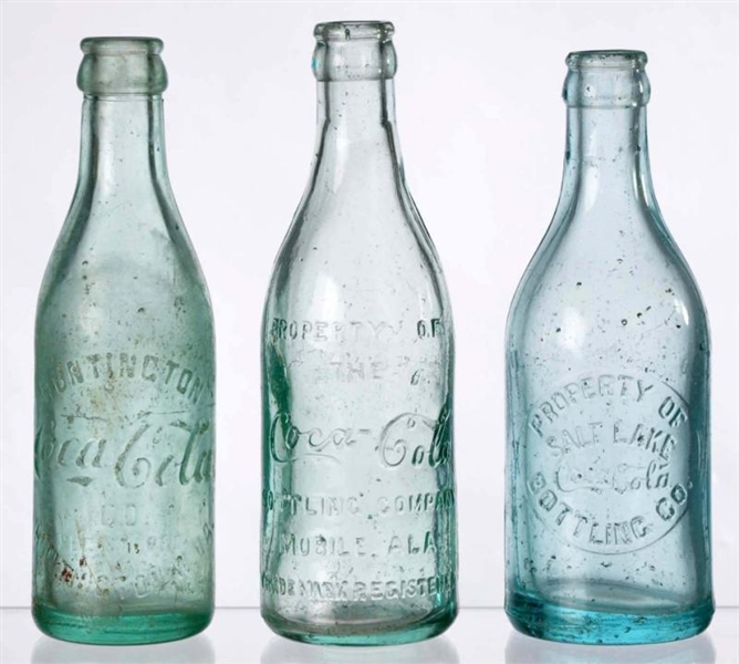 LOT OF 3: COCA-COLA STRAIGHT SIDED BOTTLES.       