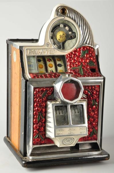 ROL-A-TOP CHERRY FRONT 10¢ COIN-OP MACHINE.       