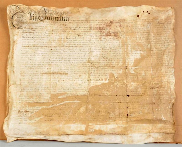 EARLY PARCHMENT DOCUMENT SIGNED BY WILLIAM PENN.  