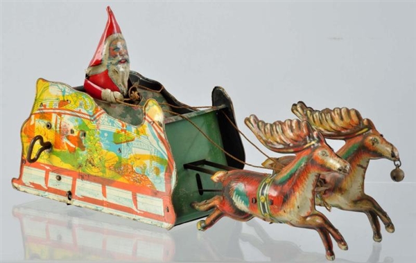 TIN LITHO STRAUSS SANTEE CLAUS WIND-UP TOY.       