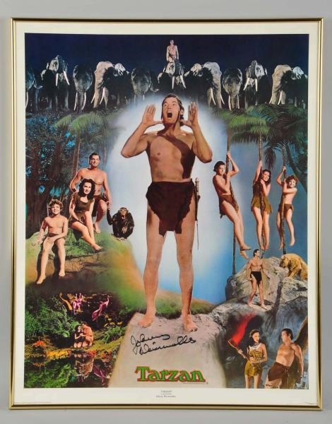 JOHNNY WEISMULLER AUTOGRAPHED TARZAN POSTER.      