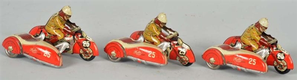 LOT OF 3: TIN LITHO MOTORCYCLE WIND-UP TOYS.      
