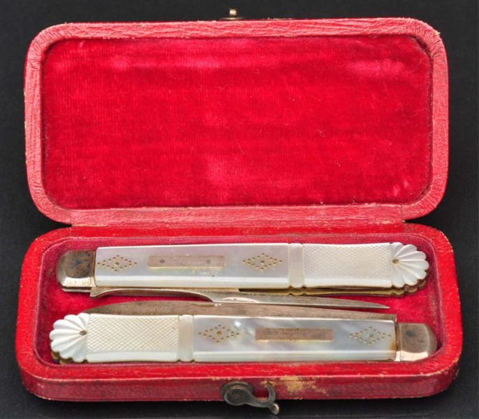 LOT OF 2: MOTHER OF PEARL PEN KNIFE & FORK.       