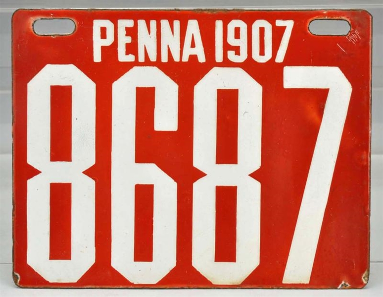 1907 PENNSYLVANIA PORCELAIN AUTO LICENSE PLATE.   