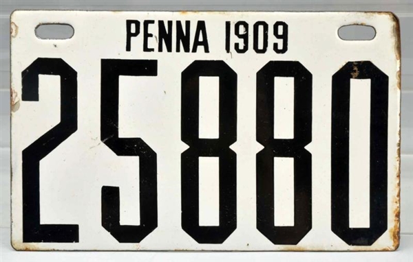 1909 PENNSYLVANIA PORCELAIN AUTO LICENSE PLATE.   