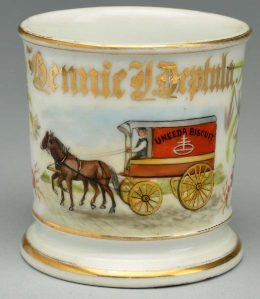 HORSE-DRAWN BISCUIT DELIVERY WAGON SHAVING MUG.   