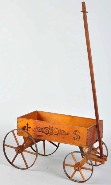 WOODEN SMALL CHILDS HAND-STENCILED WAGON.        