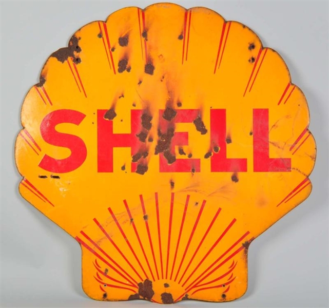 PORCELAIN SHELL CUTOUT 2-SIDED SIGN.              