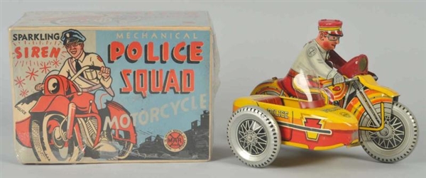 TIN MARX POLICE SQUAD MOTORCYCLE WIND-UP TOY.     