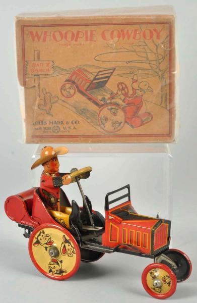 TIN LITHO MARX COWBOY WHOOPEE CAR WIND-UP TOY.    