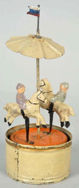 HANDPAINTED TIN CAROUSEL WIND-UP TOY.             