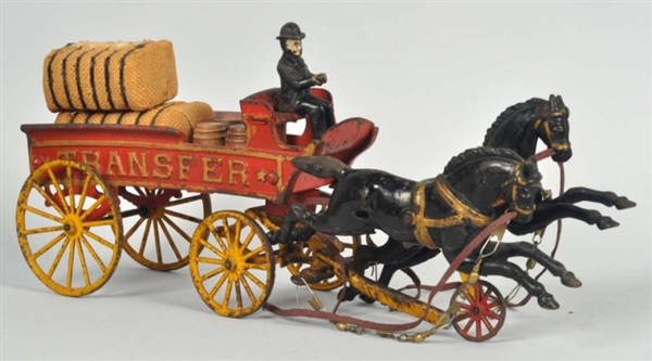 CAST IRON IVES HORSE-DRAWN TRANSFER WAGON TOY.    